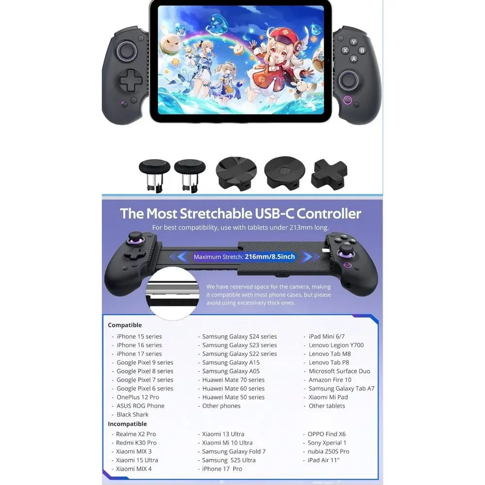 abxylute S9 Full-Size Bluetooth Type-C Mobile Gaming Controller for Switch iPhon